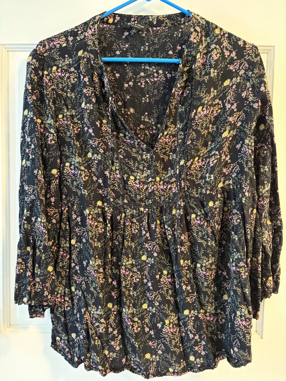 Lucky Brand Black Floral Tunic with Pink & Yellow Blooms